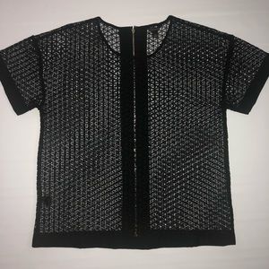 Ann Taylor black lacey top with gold zip - Size S